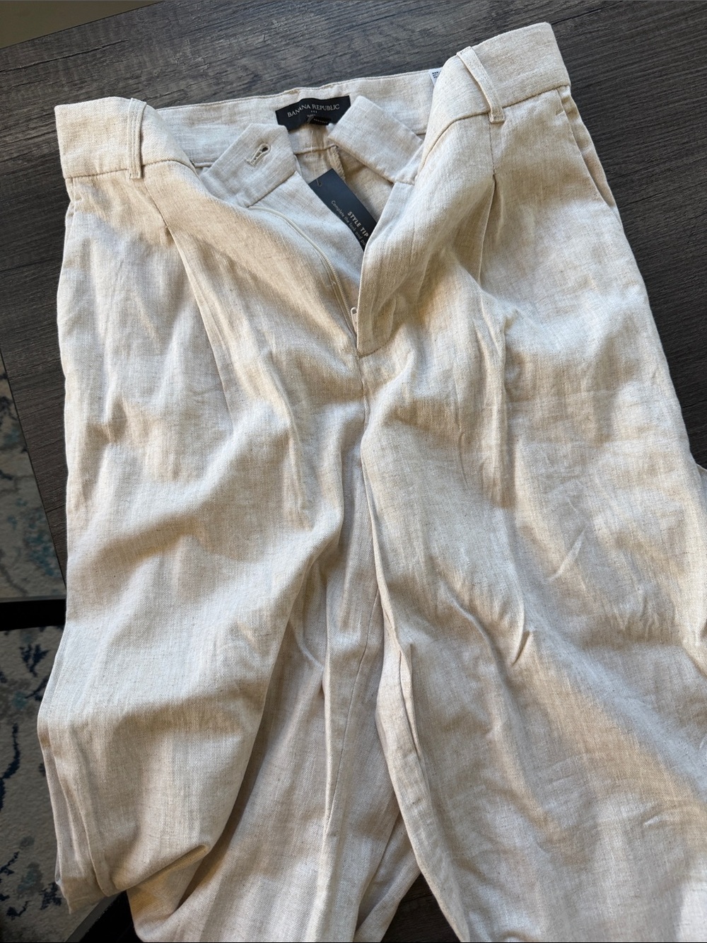 Banana Republic Light Cream Linen-Blend Wide Leg Trousers